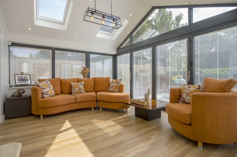 Integral blinds in a house extension